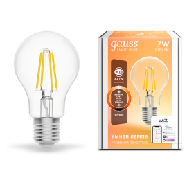 Лампа Gauss Smart Home Filament А60 7W 806lm 2700К E27 диммируемая LED 1/10/40
филаментная
Smart Light,   цоколь - E27,   мощность - 7Вт,   световой поток - 806Лм,   цветовая температура - 2700К,  диммируется,  1200112,  Gauss - PULSAL.RU