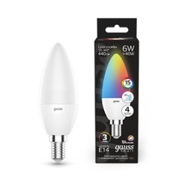 Лампа Gauss Свеча 6W E14 RGBW+димирование LED 1/10/100
светодиодная
Smart Light,   цоколь - E14,   мощность - 6Вт,   световой поток - 440Лм,   цветовая температура - 3000+4000+6500К,  диммируется,  103101406,  Gauss - PULSAL.RU