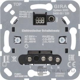 Механизм электронного выключатлея 20-400 Вт/ВА, для LED 3-100 Вт
Studio,  Standard 55,  E2,  Event,  Esprit,  ClassiX,  ClassiX Art,  E22,  Edelstahl,  F100,  S-Color,  TX_44,  540500,  5405 00,  Gira
 - PULSAL.RU