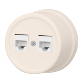Розетка компьютерная RJ45 Cat.5 (UTP)
Лизетта,  двойная,   цвет - песочное золото,  фарфор / керамика,  B1-302-04,  Bironi
 - PULSAL.RU