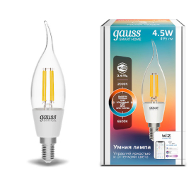 Лампа Gauss Smart Home Filament СF35 4,5W 495lm 2000-6500К E14 изм.цвет.темп.+дим. LED 1/10/40
филаментная
Smart Light,   цоколь - E14,   мощность - 4.5Вт,   световой поток - 495Лм,   цветовая температура - 2000Кцветовая температура - 2000+2700+3000+4000+5500+6500Кцветовая температура - 2700Кцветовая температура - 2700+4100Кцветовая температура - 3000+4000+6500Кцветовая температура - 4000Кцветовая температура - 5500Кцветовая температура - 6500К,  диммируется,  1280112,  Gauss - PULSAL.RU