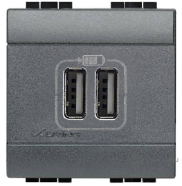Розетка USB, 1.5А
LivingLight,  LivingLight AIR,  USB type-A 5V,  двойная,   цвет - антрацит,  пластмасса,  L4285C2,  BTicino
 - PULSAL.RU