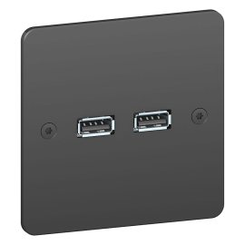 Розетка USB, 2 х 1А с лицевой панелью (однопостовый моноблок)
Sequence 5,  USB type-A 5V,  двойная,   цвет - черный матовый,  металл,  S800409NM,  Schneider Electric
 - PULSAL.RU