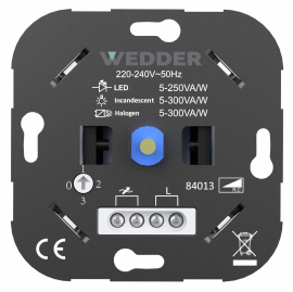 Диммер для LED 5-250 Вт
R1,  R2,  R3,  поворотно-нажимной,  с возможностью управления с 2-х мест,  лампы накаливания и галогенные 220В (R),  лампы с электронным (емкостным) трансформ.(C),  диммируемые лампы LED 220В (LEDi тип C),  84013-F,  Wedder
 - PULSAL.RU