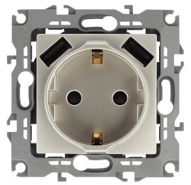 Розетка USB type-A, 3.0А с электрической розеткой
Эра 12,  USB type-A 5V,  двойная,   цвет - шампань,  пластмасса,  Б0047843,  12-4109-04,  ЭРА
 - PULSAL.RU
