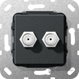 Розетка оконечная
Studio,  Standard 55,  E2,  E3,  Event,  Esprit,  E22,  спутниковая (SAT),  двойная,   цвет - черный,  пластмасса,  565110,  5651 10,  Gira
 - PULSAL.RU