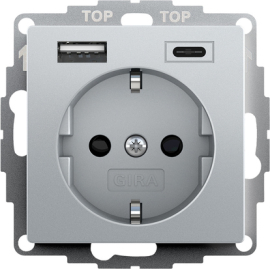 Розетка USB A+C с электрической розеткой
E2,  Event,  Esprit,  USB type-C 5V,  USB type-A 5V,  Электр. с USB,  двойная,   цвет - алюминий,  пластмасса,  245926,  2459 26,  Gira
 - PULSAL.RU