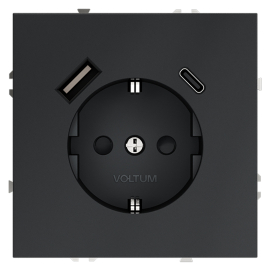 Электрическая розетка с зарядкой USB A+C, 3.2А
S70,  USB type-C 5V,  USB type-A 5V,  Электр. с USB,  двойная,   цвет - графит,  пластмасса,  VLS040507,  Voltum
 - PULSAL.RU