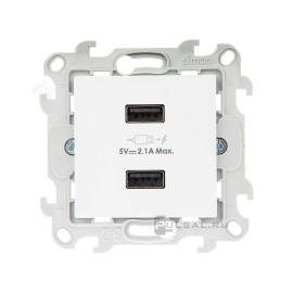 Розетка USB, 2,1А
Simon 24 Harmonie,  USB type-A 5V,  двойная,   цвет - белый глянец,  пластмасса,  2411096-030,  Simon
 - PULSAL.RU