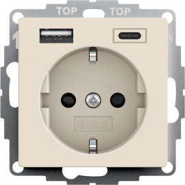 Розетка USB A+C с электрической розеткой
Standard 55,  Event,  Esprit,  ClassiX,  ClassiX Art,  USB type-C 5V,  USB type-A 5V,  Электр. с USB,  двойная,   цвет - кремовый глянцевый,  пластмасса,  245901,  2459 01,  Gira
 - PULSAL.RU