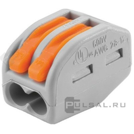 Клемма с рычагами для медных проводников 0,08-4 мм2 на 2 проводника
WAGO,   серия - 222
- PULSAL.RU