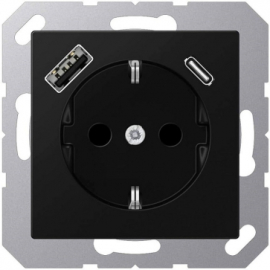 Розетка силовая + 2 USB, А+С, быстрая, 1,5 А
R1,  R2,  R3,  USB type-C 5V,  USB type-A 5V,  двойная,   цвет - черный матовый,  пластмасса,  85507PB,  Wedder
 - PULSAL.RU