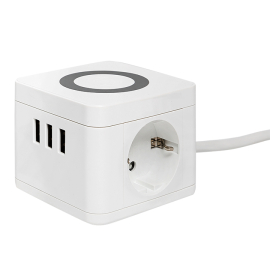 Удлинитель "Куб" - 2 розетки, 3хUSB-А (с ночником),   длинна провода - 1,3 мм.,  USB зарядка,   цвет -  белый,  UBA-CUB-3-WC,  EKF - PULSAL.RU