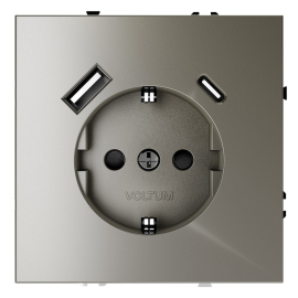 Электрическая розетка с зарядкой USB A+C, 3.2А
S70,  USB type-C 5V,  USB type-A 5V,  Электр. с USB,  двойная,   цвет - шелк,  пластмасса,  VLS040504,  Voltum
 - PULSAL.RU