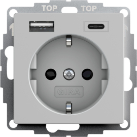 Розетка USB A+C с электрической розеткой
E2,  USB type-C 5V,  USB type-A 5V,  Электр. с USB,  двойная,   цвет - серый матовый,  пластмасса,  2459015,  2459 015,  Gira
 - PULSAL.RU