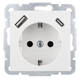 Розетка силовая + 2 USB, А+С, быстрая, 1,5 А
R1,  R2,  R3,  USB type-C 5V,  USB type-A 5V,  двойная,   цвет - белый глянцевый,  пластмасса,  85507W,  Wedder
 - PULSAL.RU