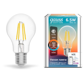 Лампа Gauss Smart Home Filament А60 6,5W 806lm 2000-6500К E27 изм.цвет.темп.+дим. LED 1/10/40
филаментная
Smart Light,   цоколь - E27,   мощность - 6.5Вт,   световой поток - 806Лм,   цветовая температура - 2000Кцветовая температура - 2000+2700+3000+4000+5500+6500Кцветовая температура - 2700Кцветовая температура - 3000+4000+6500Кцветовая температура - 4000Кцветовая температура - 6500К,  диммируется,  1220112,  Gauss - PULSAL.RU