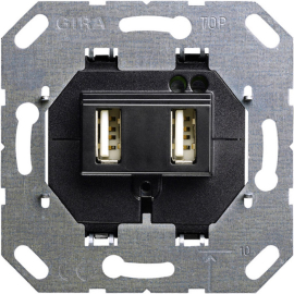 Механизм розетки USB, 2,1А (Type A)
Studio,  Standard 55,  E2,  E3,  Event,  Esprit,  ClassiX,  ClassiX Art,  F100,  S-Color,  USB type-A 5V,  двойная,   цвет - черный,  235900,  2359 00,  Gira
 - PULSAL.RU